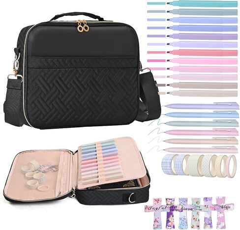 Bible Cover for Women,Large Bible Bag with Shoulder Strap, Bible Study Supplies Carrier Includes Highlighters Tabs, Journaling Kit Case Packed in Gift Box, Christian Gifts for Women(Black) in Saudi Arabia