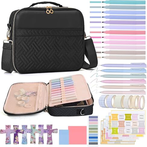 Bible Cover for Women,Large Bible Bag with Shoulder Strap, Bible Study Supplies Carrier Includes Highlighters Tabs, Journaling Kit Case Packed in Gift Box, Christian Gifts for Women(Black) in Saudi Arabia