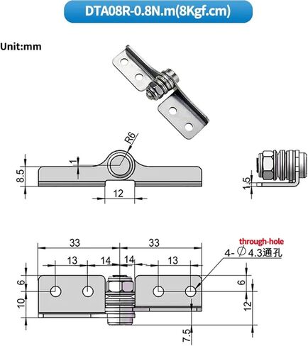 Damping Random Stop Adjustable Torque Shaft Positioning Hinge Stainless Steel 1Pcs(DTB04L-0.4N.m) in Saudi Arabia