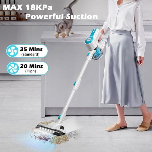 Purkinn Cordless Vacuum Cleaner 18kpa strow Stick Vacuum قابلة لإعادة الشحن مع وضعين ، بطارية 2200mAh ، وقت تشغيل 35 دقيقة ، مكنسة صغيرة باليد للمنزل ، الأرضية الصلبة ، شعر الحيوانات الأليفة ، السيارة ، P8 in Saudi Arabia
