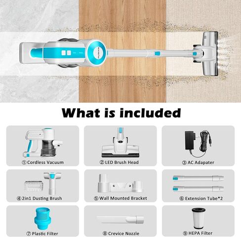 Purkinn Cordless Vacuum Cleaner 18kpa strow Stick Vacuum قابلة لإعادة الشحن مع وضعين ، بطارية 2200mAh ، وقت تشغيل 35 دقيقة ، مكنسة صغيرة باليد للمنزل ، الأرضية الصلبة ، شعر الحيوانات الأليفة ، السيارة ، P8 in Saudi Arabia