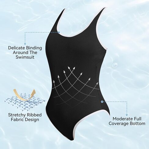 American Trends Ribbed One Piece Swimsuit Women, Modest Bathing Suit, Full Coverage Swim Suits for Women 2025 in Saudi Arabia