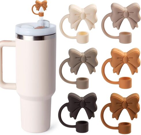 6pcs القوس القطر القش ، أغطية القش اللطيفة لـ Stanley 30 و 40 Oz Tumbler مع مقبض ، مقبض 10 مم مقاوم للشرب من القش القش القش للبنات (القوس الأسود) in Kuwait