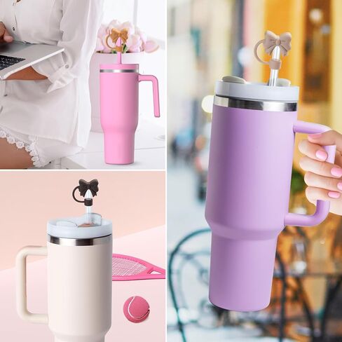 6pcs القوس القطر القش ، أغطية القش اللطيفة لـ Stanley 30 و 40 Oz Tumbler مع مقبض ، مقبض 10 مم مقاوم للشرب من القش القش القش للبنات (القوس الأسود) in Kuwait