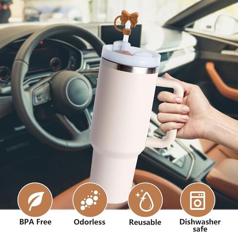 6pcs القوس القطر القش ، أغطية القش اللطيفة لـ Stanley 30 و 40 Oz Tumbler مع مقبض ، مقبض 10 مم مقاوم للشرب من القش القش القش للبنات (القوس الأسود) in Kuwait