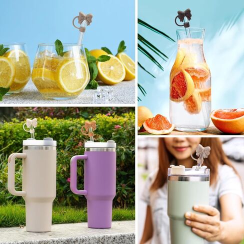 6pcs القوس القطر القش ، أغطية القش اللطيفة لـ Stanley 30 و 40 Oz Tumbler مع مقبض ، مقبض 10 مم مقاوم للشرب من القش القش القش للبنات (القوس الأسود) in Kuwait