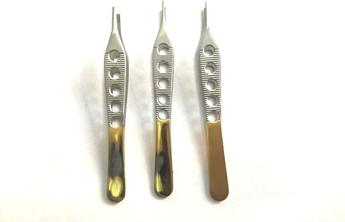 3 Pcs Adson Fine Tissue, Brown and Dressing W/Fenestrated Gold Handle in Saudi Arabia