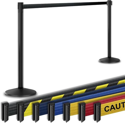VisionTron Retractable Belt Barrier 2PK ، 40 "طول حشود تحكم في الحشود ، 10 بوصات الحزام الطويل/Visiontron Prime Steel ، مجموعة من الأدوات ذات الأدوات ، (VS Black Post W/BLACK BLET) in Saudi Arabia