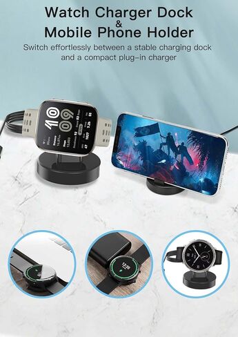 شاحن مغناطيسي 2-in-1 لـ Amazfit Bip 6/AmazFit النشط 2 مربع/نشط 2-قفص الشحن المغناطيسي القابل للفصل بين السفر مع كابل شاحن USB لـ AmazFit Bip6/AmazFit النشط 2 مربعًا/نشطًا 2 in Kuwait