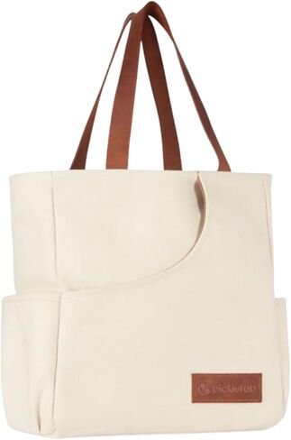 حقائب المخلل لطيف للنساء | Canvas و Vegan Leather Pickle Ball Bag Bag مع 2 جيوب تغطية للمجاذيف | 15 "x12" x5 "حقيبة حمل متوسطة مع جيب مجداف in Saudi Arabia