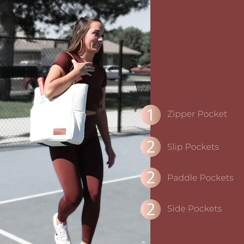 حقائب المخلل لطيف للنساء | Canvas و Vegan Leather Pickle Ball Bag Bag مع 2 جيوب تغطية للمجاذيف | 15 "x12" x5 "حقيبة حمل متوسطة مع جيب مجداف in Saudi Arabia