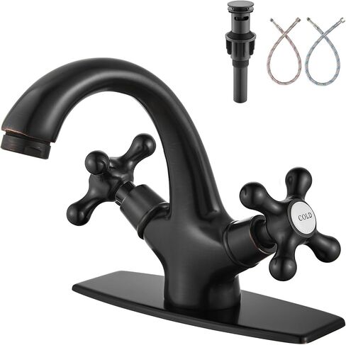 Aolemi الحمام بالوعة صنبور واحد ثقب واحد بارد وساخن مقبض مزدوج مقبض الصليب كروس الغرور بالوعة الحوض الخلاط الصنبور مع لوحة غطاء سطح السفينة مع النحاس العتيق منبث in Kuwait