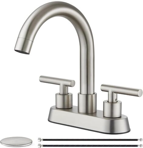 4 Inch Centerset Bathroom Sink Faucet Double Handles Bathroom Vanity Faucets 360 Degree Swivel Spout Deck Mount Mixer Tap with Pop-up Drain,Matte Black in Saudi Arabia
