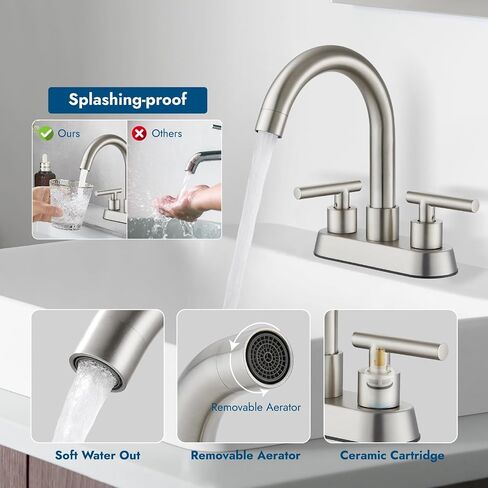 4 Inch Centerset Bathroom Sink Faucet Double Handles Bathroom Vanity Faucets 360 Degree Swivel Spout Deck Mount Mixer Tap with Pop-up Drain,Matte Black in Saudi Arabia
