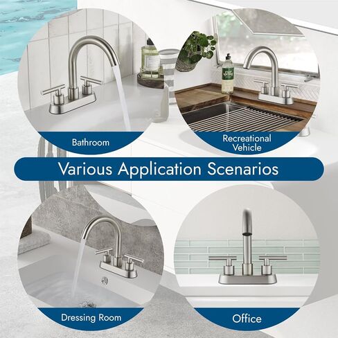 4 Inch Centerset Bathroom Sink Faucet Double Handles Bathroom Vanity Faucets 360 Degree Swivel Spout Deck Mount Mixer Tap with Pop-up Drain,Matte Black in Saudi Arabia