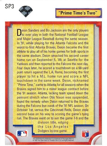 1992 Upper Deck #SP3 Deion Sanders Baseball/Football Card - Atlanta Braves and Falcons in Saudi Arabia
