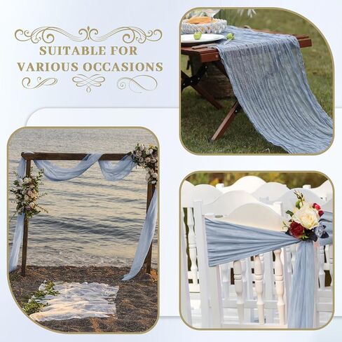 Le courant 6pcs 10Ft Cheesecloth Table Runner, Rustic Boho Gauze Cheese Cloth Runner Table Runner for Weddings Bridal Baby Shower Birthday Holiday Parties Home Decor, Dusty Blue in Saudi Arabia