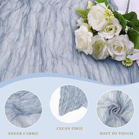 Le courant 6pcs 10Ft Cheesecloth Table Runner, Rustic Boho Gauze Cheese Cloth Runner Table Runner for Weddings Bridal Baby Shower Birthday Holiday Parties Home Decor, Dusty Blue in Saudi Arabia