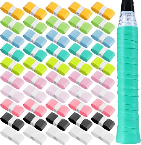50Pcs Tennis Racket Grip Tape, 10 Colors PU Precut Soft Tennis Grip Tape, Water-Absorbent Overgrip Tennis Racket Grips for Tennis, Pickleball and Badminton in Saudi Arabia