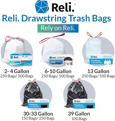 ريلي. 6-10 جالون أكياس القمامة الرباط | 500 العد الأكبر | 22 "x23" | 6 ، 8 ، 10 جالون أكياس القمامة الرباط | سلة المهملات البيضاء علبة | صغير - متوسط in Saudi Arabia