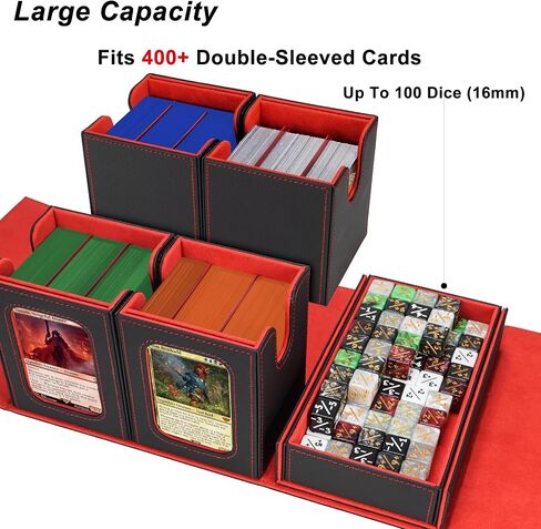 AFIING MTG Card Deck Box with Commander Display, Fits 400+ Double-Sleeved Cards, 5-in-1 TCG Storage Box with 4 Removable Deck Case, 4 Toploaders, Dice Tray & Handle for TCG/Sports Cards (Black Grey) in Kuwait