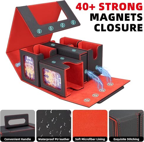 AFIING MTG Card Deck Box with Commander Display, Fits 400+ Double-Sleeved Cards, 5-in-1 TCG Storage Box with 4 Removable Deck Case, 4 Toploaders, Dice Tray & Handle for TCG/Sports Cards (Black Grey) in Kuwait