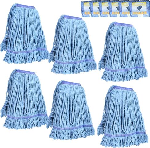 Commercial Mop Head Replacements, Industrial Mop Heads Blue Heavy Duty String Mopheads for Cleaning, Cotton Mophead Refill, Small Loop Mops, Moo String-Mop-Floor-Cleaning-Replacement (Pack of 6) in Saudi Arabia