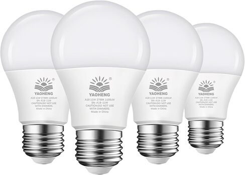 A19 LED Light Bulb 75 Watt Equivalent, 11 Watt Light Bulbs, 2700K Warm White, 1100 Lumens, Non-Dimmable, E26 Base Lightbulbs, Standard LED Bulbs for Home, ETL Listed(4-Pack) in Saudi Arabia