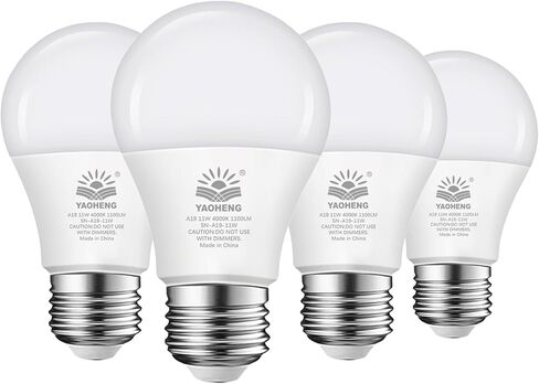 A19 LED Light Bulb 75 Watt Equivalent, 11 Watt Light Bulbs, 2700K Warm White, 1100 Lumens, Non-Dimmable, E26 Base Lightbulbs, Standard LED Bulbs for Home, ETL Listed(4-Pack) in Saudi Arabia