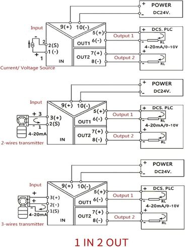 1pcs DC24V DC Signal Isolator 1 in 2 Out Current Voltage Isolation 4-20mA 0-5V 0-10V Output(1 in 2 Out,Output 0-20MA_0-20MA) in Saudi Arabia