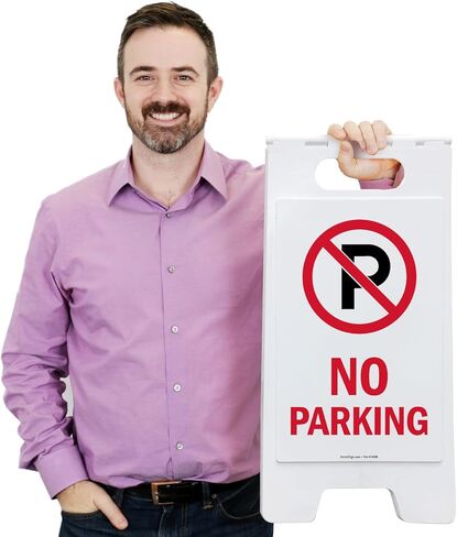 SmartSign 25 × 12 بوصة "لا وقوف السيارات" مع علامة أرضية قابلة للطي على الوجهين ، البلاستيك المطبوع رقميًا ، أحمر ، أبيض وأبيض in Saudi Arabia