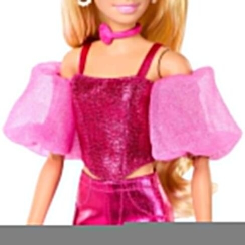 Barbie Deluxe Style Doll #5 in Metallic Pink Outfit, Blonde Hair, Sparkly Corset Top and Shiny Pants with Accessories Like Rose Necklace and Handbag in Saudi Arabia