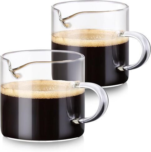 Espresso Cups, Glass Coffee Espresso Cups with Pour Spout, 4.3 oz, Clear, Set of 2 (Set of 2) in Kuwait