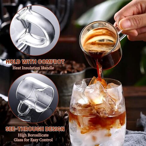 Espresso Cups, Glass Coffee Espresso Cups with Pour Spout, 4.3 oz, Clear, Set of 2 (Set of 2) in Kuwait