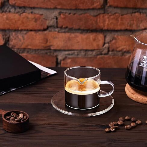 Espresso Cups, Glass Coffee Espresso Cups with Pour Spout, 4.3 oz, Clear, Set of 2 (Set of 2) in Kuwait