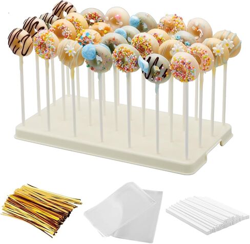 28 ثقوبًا كعكة البوب ​​منصة الملوثات العضوية الثابتة للكعكة ، حامل مصاصة ، حامل عرض البوب ​​، حامل البوب ​​الحلوى مع 100 PCS كعكة البوب ​​، 100 PCS أكياس البوب ​​كعكة ، 100 PCS Twist Twist (White) in Saudi Arabia