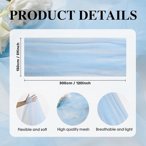 Artoid Mode Dusty Blue Gauze Table Runner 120 inch 10ft ، موسمية المطبخ المطبخ الموسمي عطلات الزفاف عيد ميلاد ديكور الطاولة in Saudi Arabia