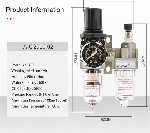 Air Pump Compressor Oil Filter Regulator Trap Pneumatic Water Separator Pressure Manual Drainage Supply AC2010-02(AC2010-02 w PC8mm) in Saudi Arabia