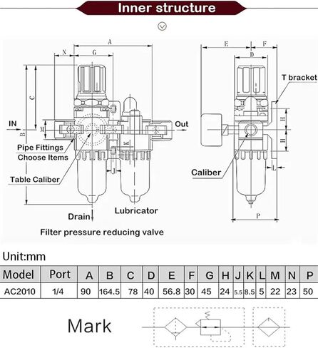 معالجة الهواء الفاصلة لضاغط الهواء ، معالجة الهواء من قطعتين AC2010-02 AW AL2000 مرشح تنظيم الضغط in Kuwait