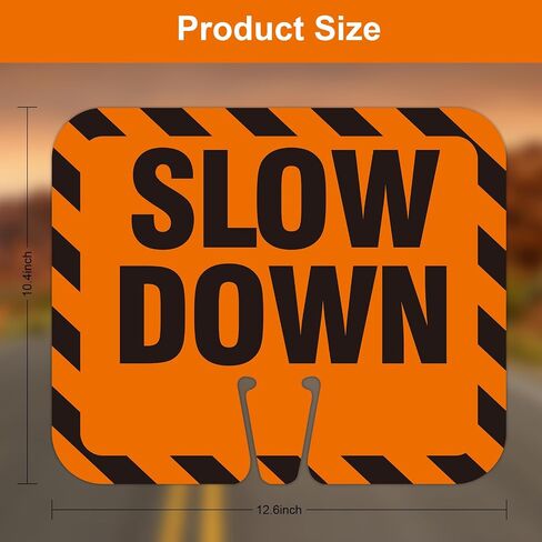 2 Pack Slow Down Traffic Cone Signs, 12.6"x10.4" Slow Sign for Traffic Safety Cone, PVC Plastic Traffic Cone Top Warning Sign for Road Barricade Outdoor Construction Waterproof- Double-Sided in Kuwait