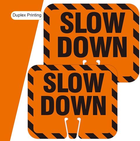 2 Pack Slow Down Traffic Cone Signs, 12.6"x10.4" Slow Sign for Traffic Safety Cone, PVC Plastic Traffic Cone Top Warning Sign for Road Barricade Outdoor Construction Waterproof- Double-Sided in Kuwait