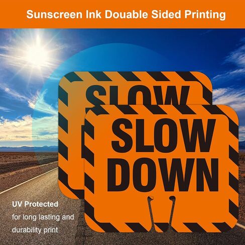 2 Pack Slow Down Traffic Cone Signs, 12.6"x10.4" Slow Sign for Traffic Safety Cone, PVC Plastic Traffic Cone Top Warning Sign for Road Barricade Outdoor Construction Waterproof- Double-Sided in Kuwait