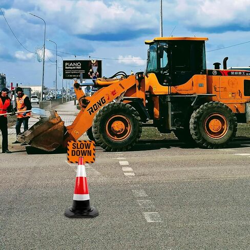 2 Pack Slow Down Traffic Cone Signs, 12.6"x10.4" Slow Sign for Traffic Safety Cone, PVC Plastic Traffic Cone Top Warning Sign for Road Barricade Outdoor Construction Waterproof- Double-Sided in Kuwait