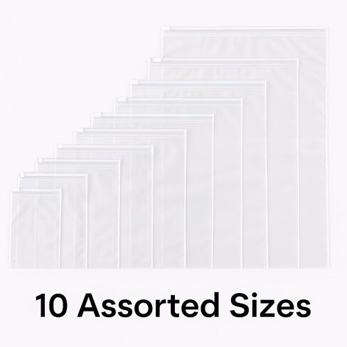 50 حزمة من أكياس ziplock القابلة للاستمتاع بتجميد | 10 أحجام متنوعة (S إلى XL ، 6x8 إلى 18x24 في) | 3 مل من البلاستيك LDPE سميكة | فتحة تنفيس | أكياس تخزين قابلة للطي للملابس والشحن والسفر والتنظيم in Saudi Arabia