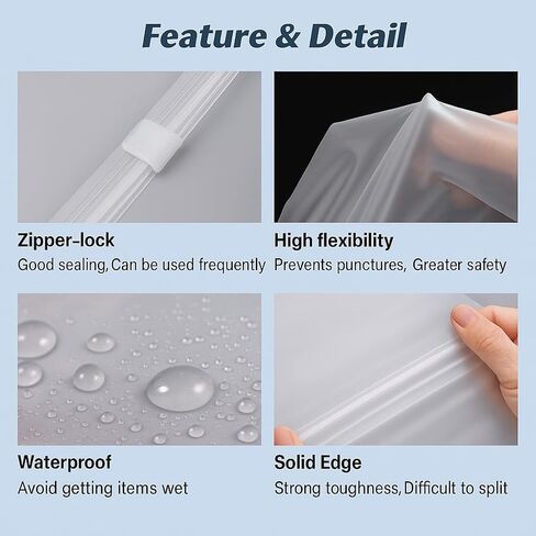 50 حزمة من أكياس ziplock القابلة للاستمتاع بتجميد | 10 أحجام متنوعة (S إلى XL ، 6x8 إلى 18x24 في) | 3 مل من البلاستيك LDPE سميكة | فتحة تنفيس | أكياس تخزين قابلة للطي للملابس والشحن والسفر والتنظيم in Saudi Arabia