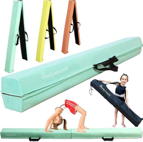 PreGymnastic 6FT/8FT/9.5FT Folding Balance Beam for Kids Ages 3-12, Foldable Gymnastics Floor Beam-Extra Firm Suede Cover with Carrying Bag for Home-Gym Equipment for Toddler Teenager in Kuwait