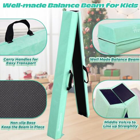 PreGymnastic 6FT/8FT/9.5FT Folding Balance Beam for Kids Ages 3-12, Foldable Gymnastics Floor Beam-Extra Firm Suede Cover with Carrying Bag for Home-Gym Equipment for Toddler Teenager in Kuwait