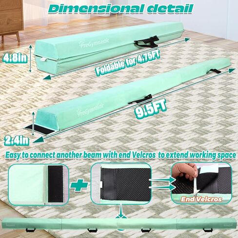 PreGymnastic 6FT/8FT/9.5FT Folding Balance Beam for Kids Ages 3-12, Foldable Gymnastics Floor Beam-Extra Firm Suede Cover with Carrying Bag for Home-Gym Equipment for Toddler Teenager in Kuwait
