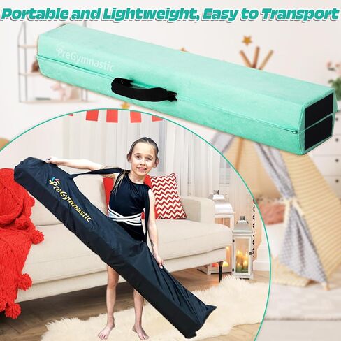 PreGymnastic 6FT/8FT/9.5FT Folding Balance Beam for Kids Ages 3-12, Foldable Gymnastics Floor Beam-Extra Firm Suede Cover with Carrying Bag for Home-Gym Equipment for Toddler Teenager in Kuwait
