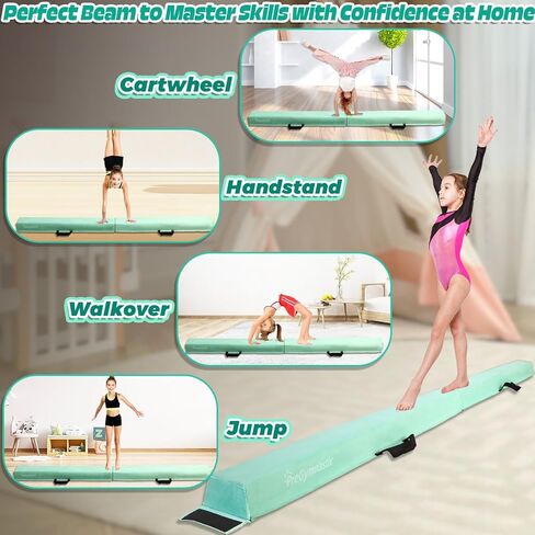 PreGymnastic 6FT/8FT/9.5FT Folding Balance Beam for Kids Ages 3-12, Foldable Gymnastics Floor Beam-Extra Firm Suede Cover with Carrying Bag for Home-Gym Equipment for Toddler Teenager in Kuwait